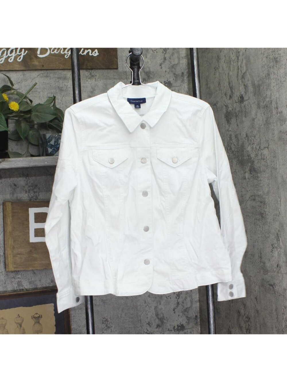 Charter Club Womens Button Up Petite Denim Twill Trucker Jacket Bright White PXL